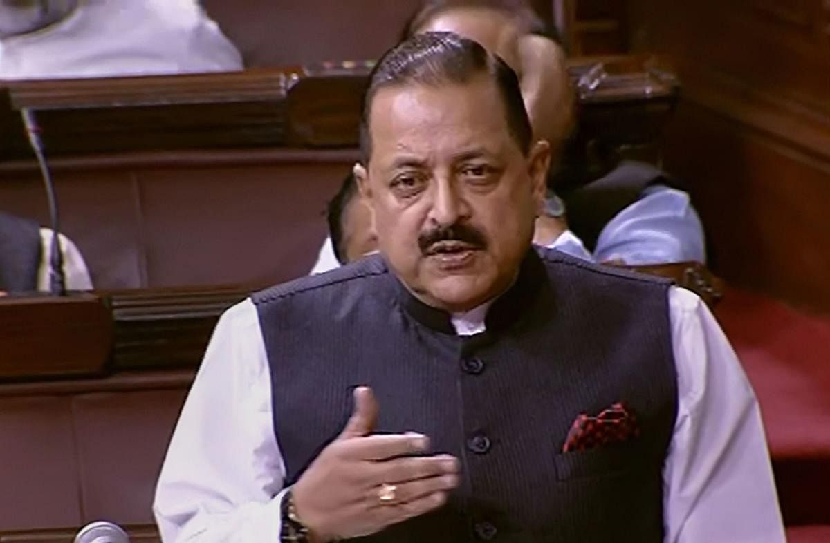 Union Minister Jitendra Singh speaks in the Rajya Sabha during the ongoing Winter Session of Parliament, in New Delhi, Thursday, Nov. 21, 2019. (PTI Photo)
