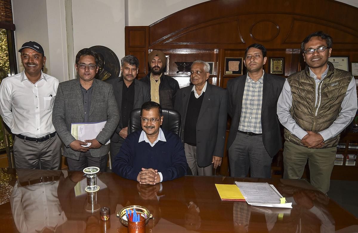 Senior Aam Aadmi Party convenor Arvind Kejriwal takes charge of office as Delhi Chief Minister at Delhi Secretariat, in New Delhi, Monday, Feb. 17, 2020. (PTI Photo)