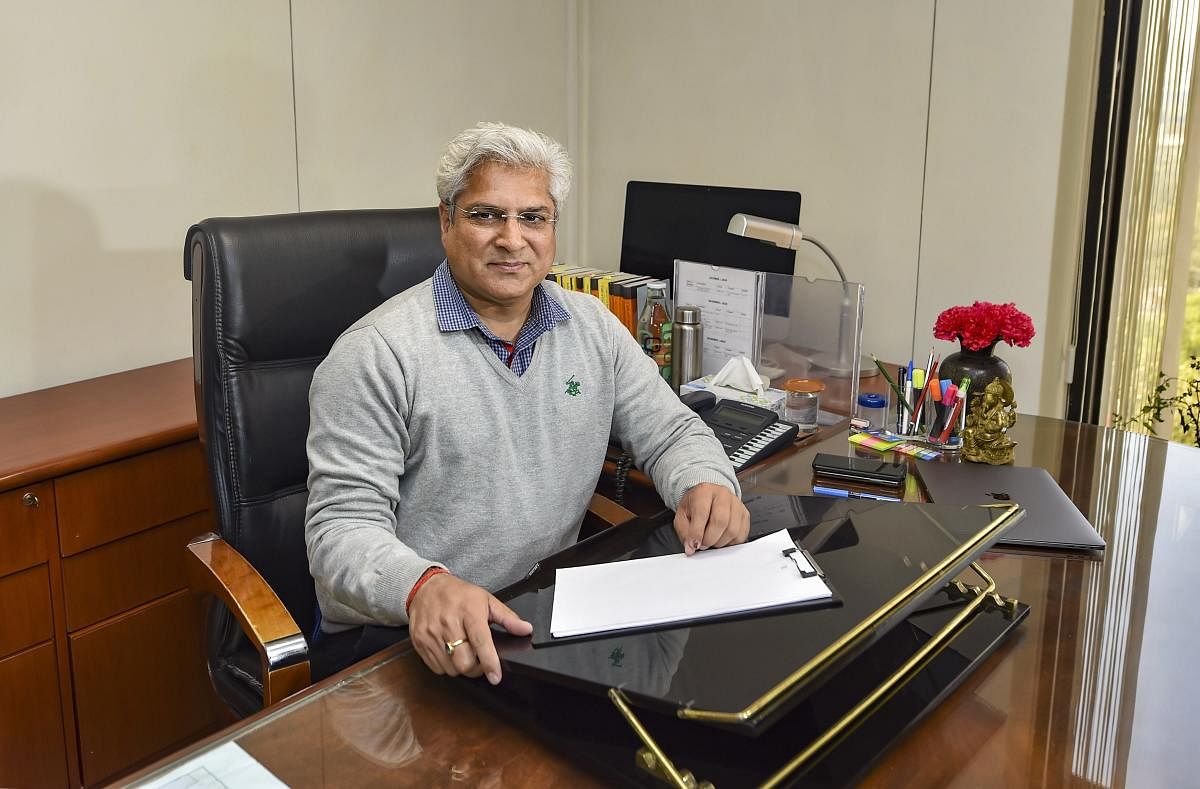 Senior Aam Aadmi Party leader Kailash Gahlot takes charge of his office as a Delhi cabinet minister at Delhi Secretariat, in New Delhi, Monday, Feb. 17, 2020. (PTI Photo)