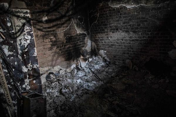 A general view of the inside of burn-out Farooqia mosque, attacked on February 24 and 25, following sectarian riots over India's new citizenship law, at Brijpuri area in New Delhi on February 28, 2020. (AFP Photo)