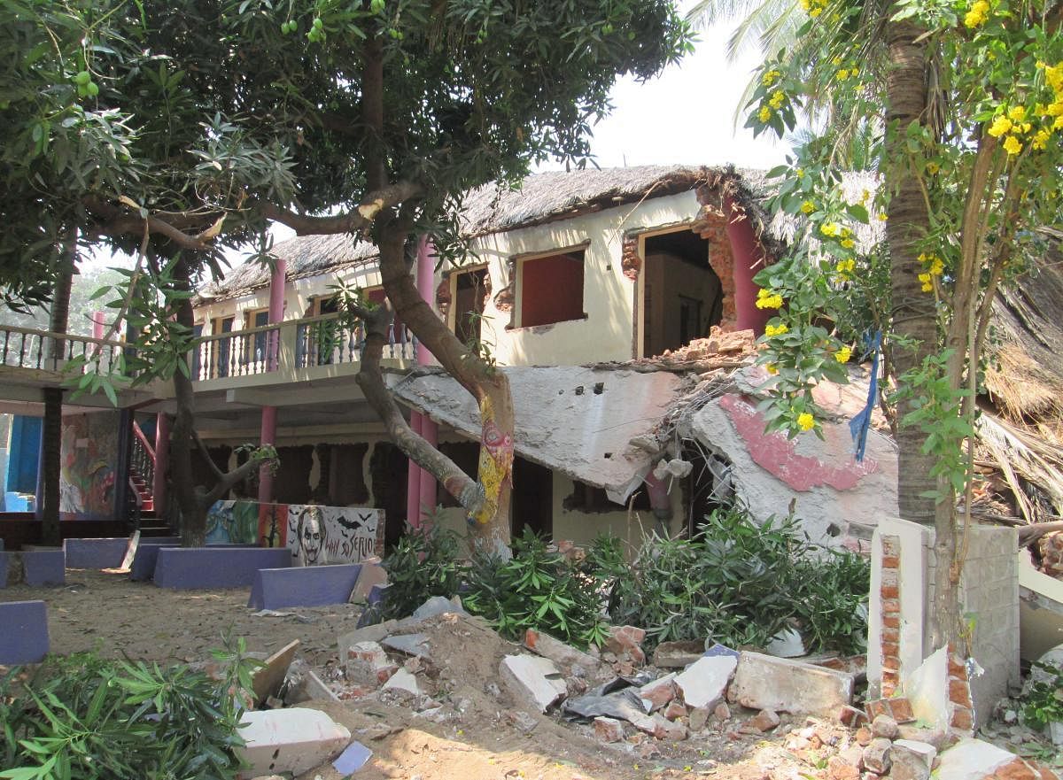 One of the structures being brought down at Virupapura Gaddi (DH File Photo)