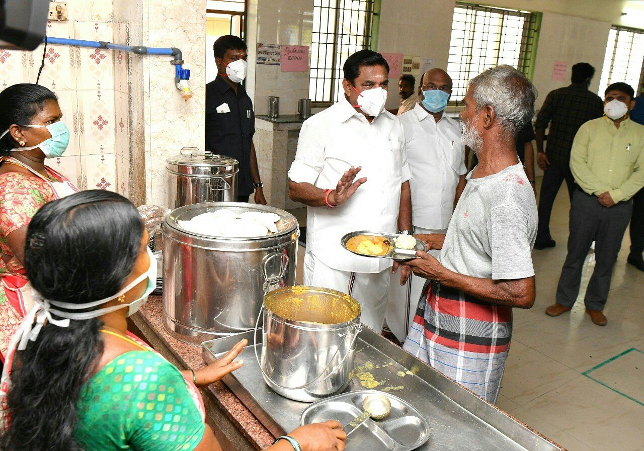 The Chief Minister, later speaking to reporters said, "We have told authorities to give as much food as needed to the people...the government has given orders to cook food for any number of people." Credit: Twitter (CMOTamilNadu)