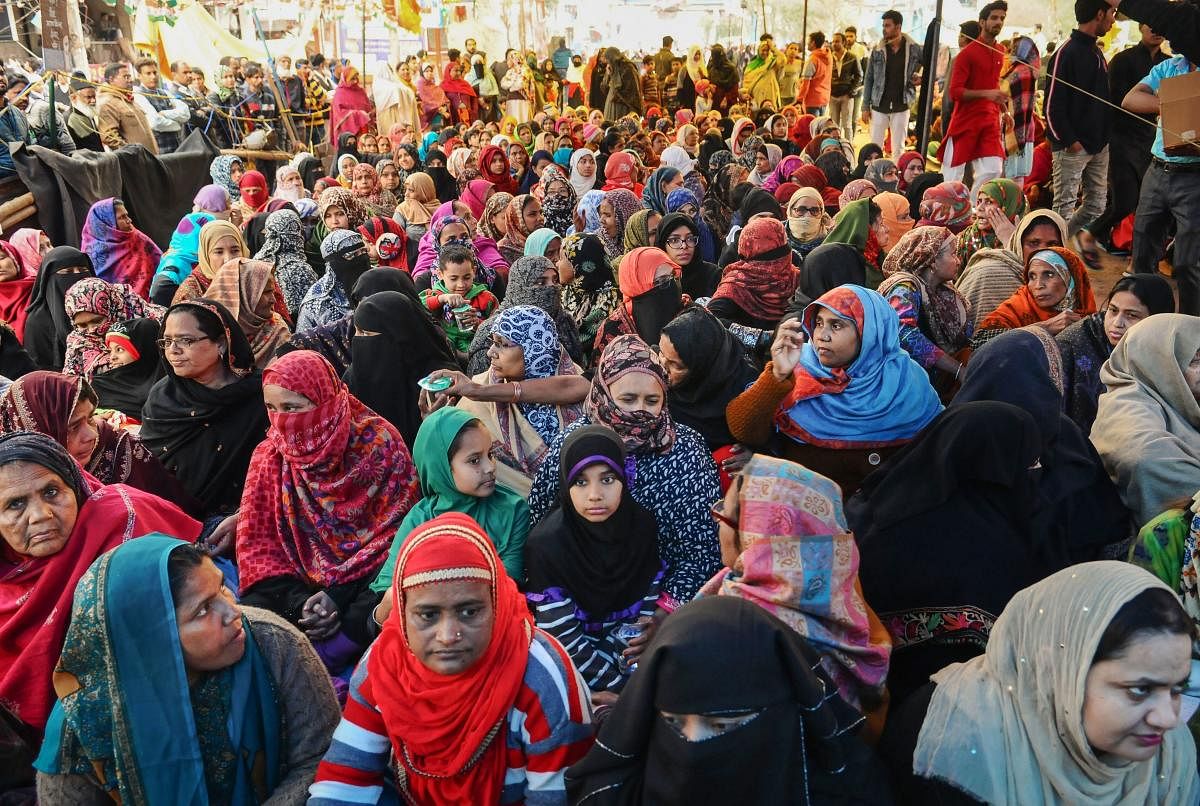 Muslim women during a protests against Citizenship Amendment Act (CAA), National Register of Citizens (NRC) and National Population Register (NPR) at Shaheen Bagh in New Delhi, Friday, Feb. 21, 2020. (PTI Photo)