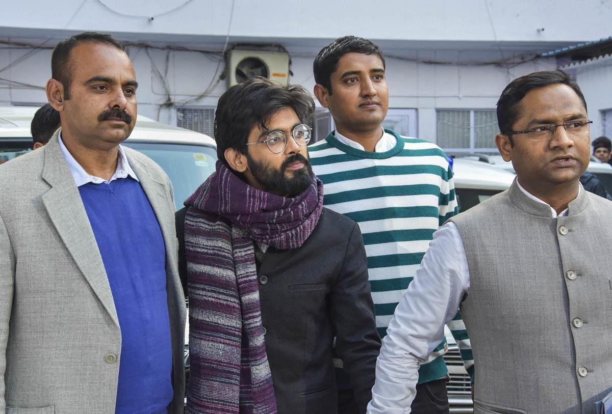 Imam (centre) was arrested from Bihar's Jehanabad on January 28 for allegedly making inflammatory speeches at the Jamia Millia Islamia University here and in Aligarh. Credit: PTI Photo