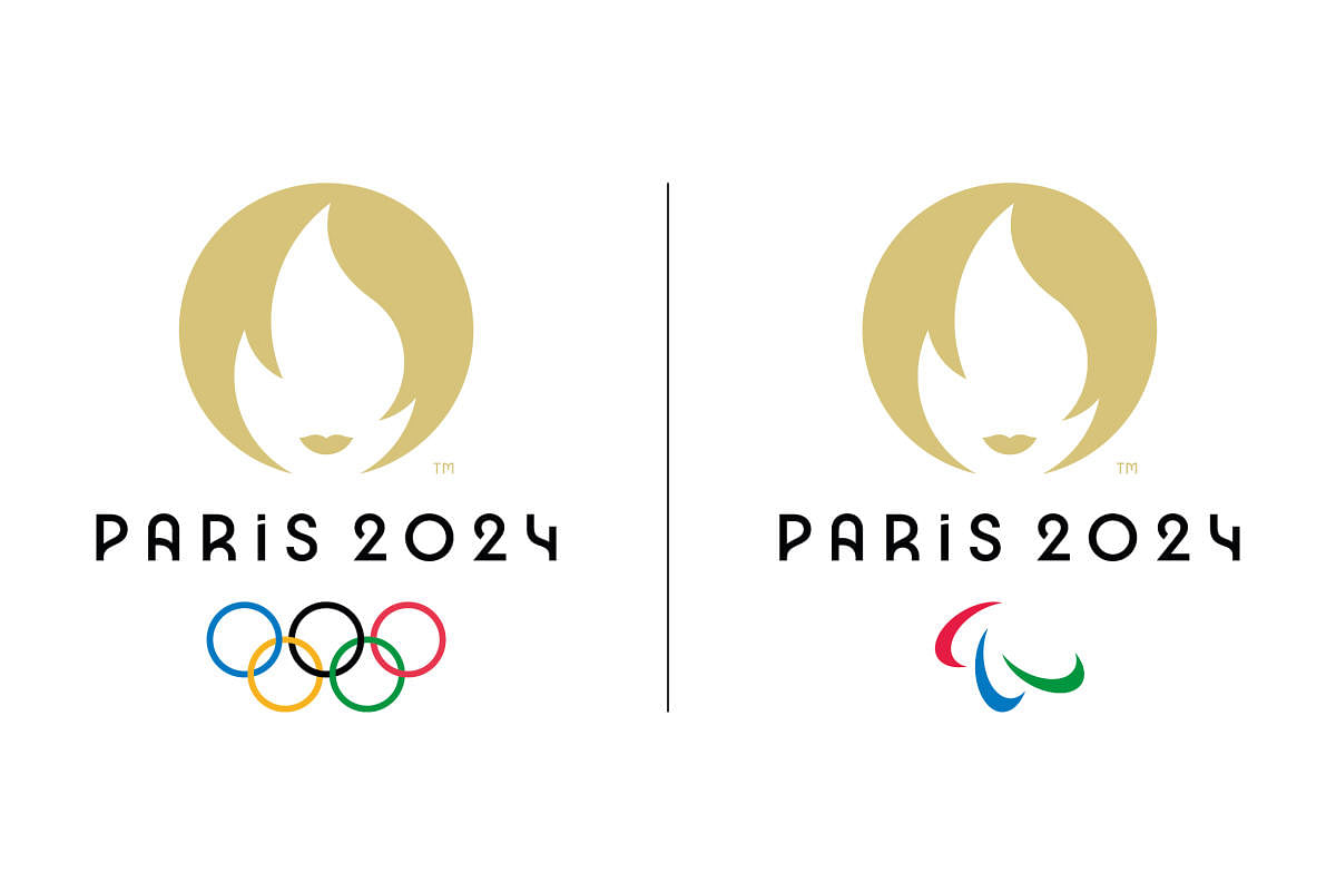 A file handout document provided by the Organizing Committee of the Paris 2024 Olympic and Paralympic Games on October 21, 2019 shows the logos of the Paris 2024 Olympic Games (L) and the Paralympics Games (R). Credit: AFP Photo