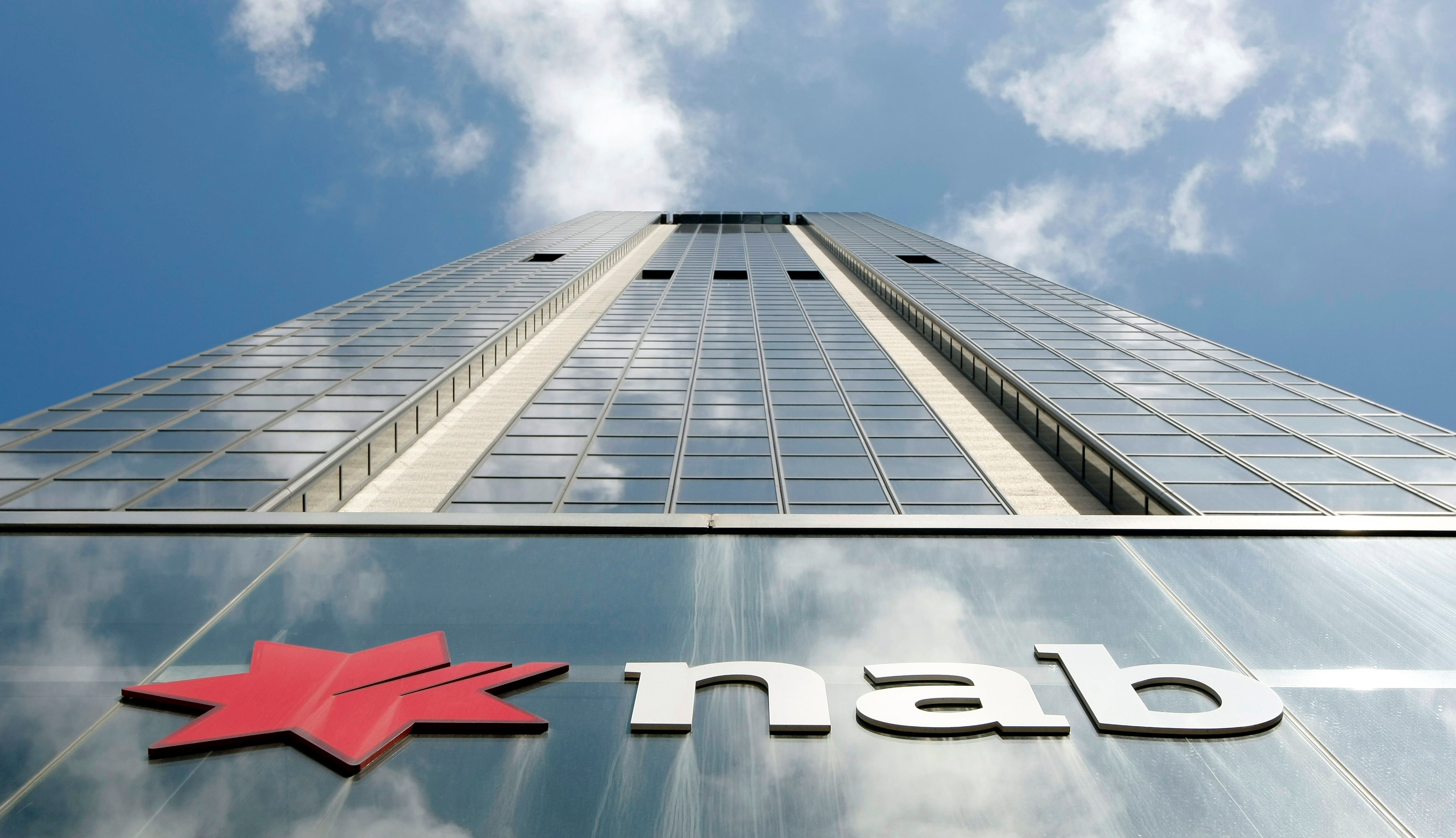 The company logo indicates the front of National Australia Bank house in Sydney. (Reuters)