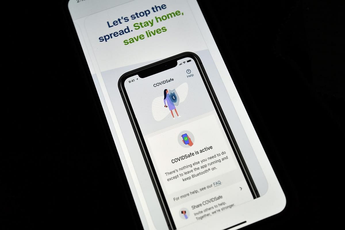 A photo illustration shows a new COVIDSafe app by the Australian government as seen on an Iphone to install in Sydney. AFP