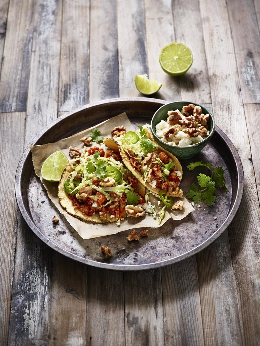 Roasted walnut and cauliflower tacos