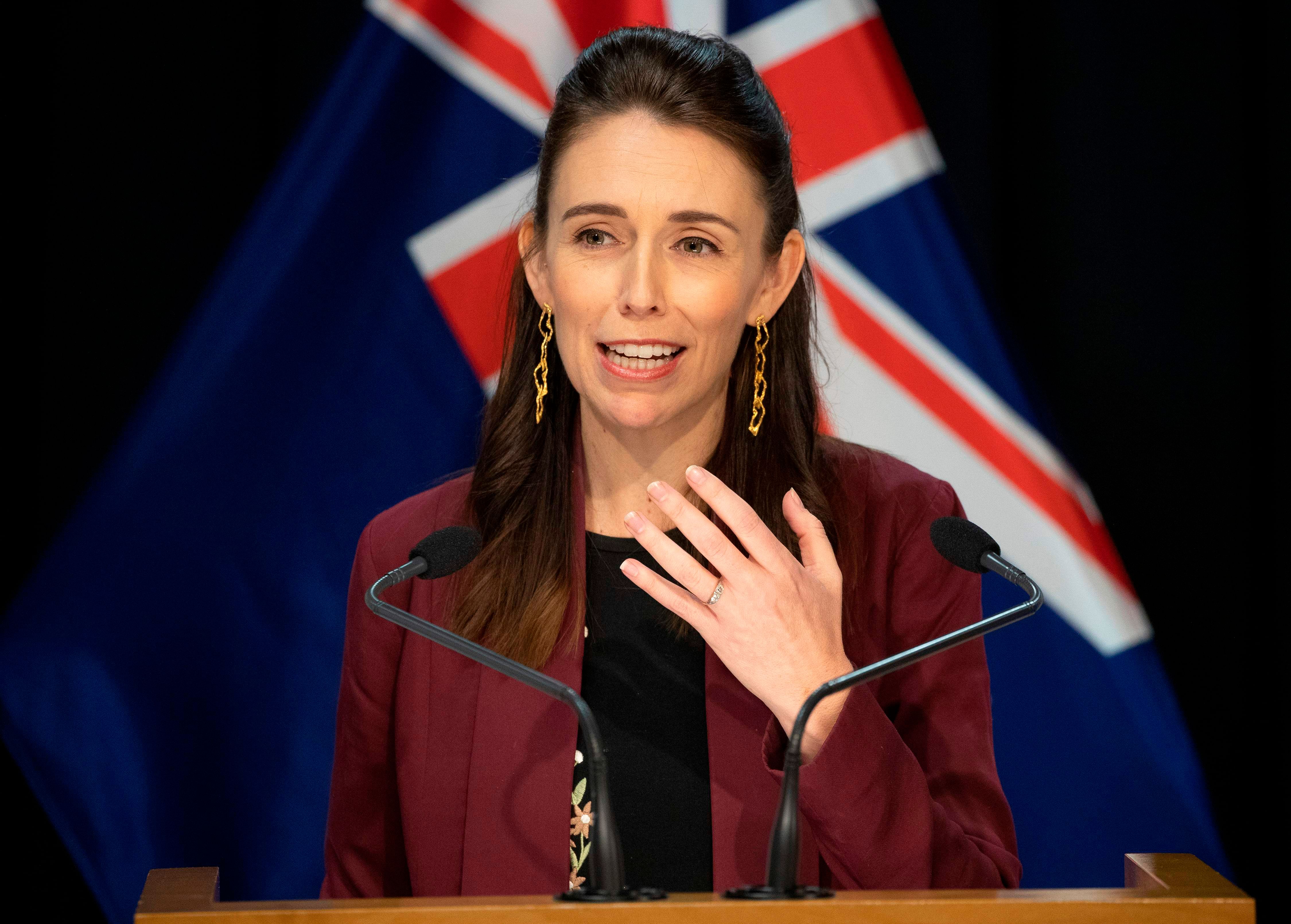 New Zealand's Prime Minister Jacinda Ardern briefs the media about the COVID-19 coronavirus at the Parliament House in Wellington. (AFP Photo)