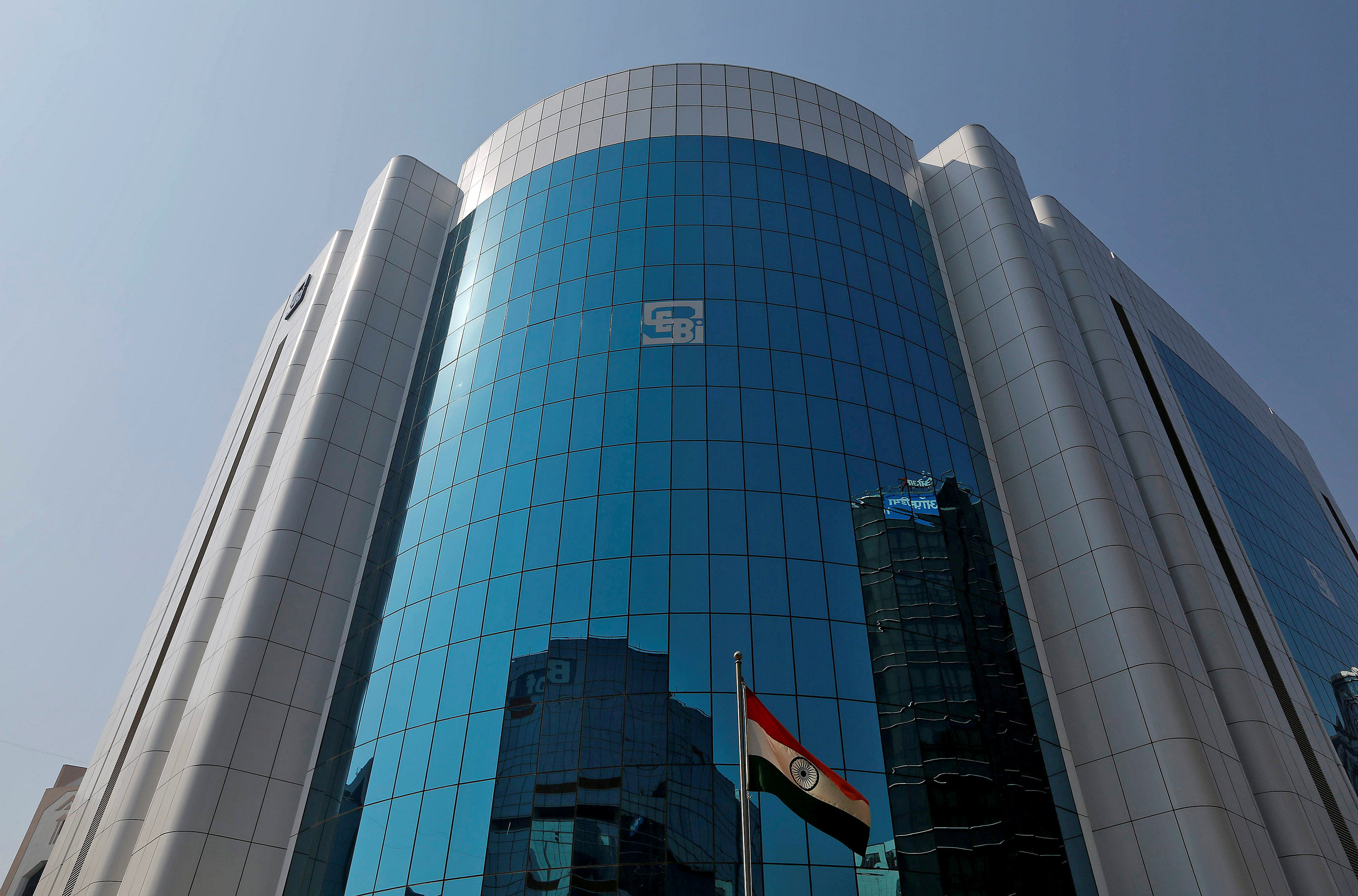 The logo of the Securities and Exchange Board of India (SEBI) is seen on the facade of its headquarters building in Mumbai. (Reuters Photo)