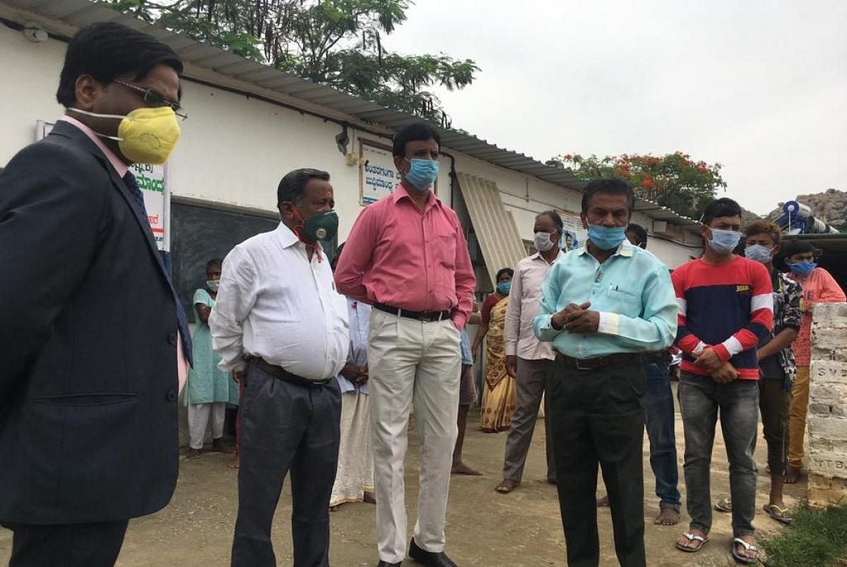District Legal Services Authority member secretary C H Gangadhar inspects situation at Antaragange residential school for mentally challenged children where construction workers and others have been rehabilitated.
