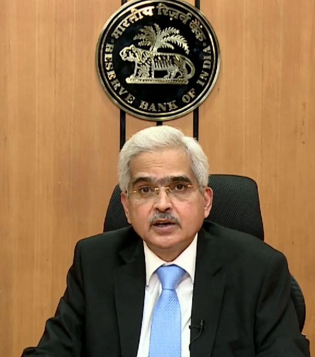 RBI Governor Shaktikanta Das addresses a press conference via video link during the nationwide lockdown to curb the spread of coronavirus, in Mumbai, Friday, April 17, 2020. (PTI Photo)