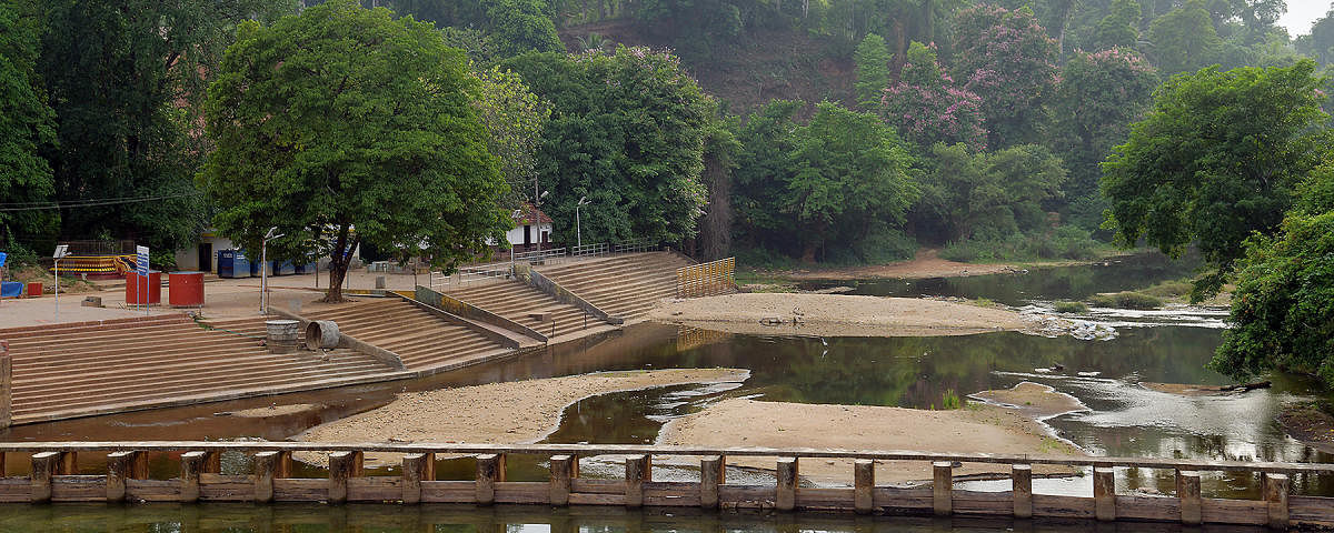 A view of River Kumaradhara at snanaghatta in Kukke Subrahmanya.