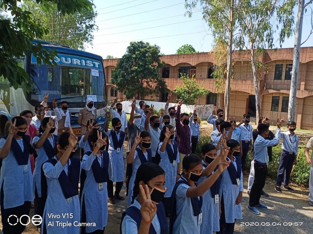 Students of Jawahar Navodaya Vidyalaya who were stranded in Uttar Pradesh.