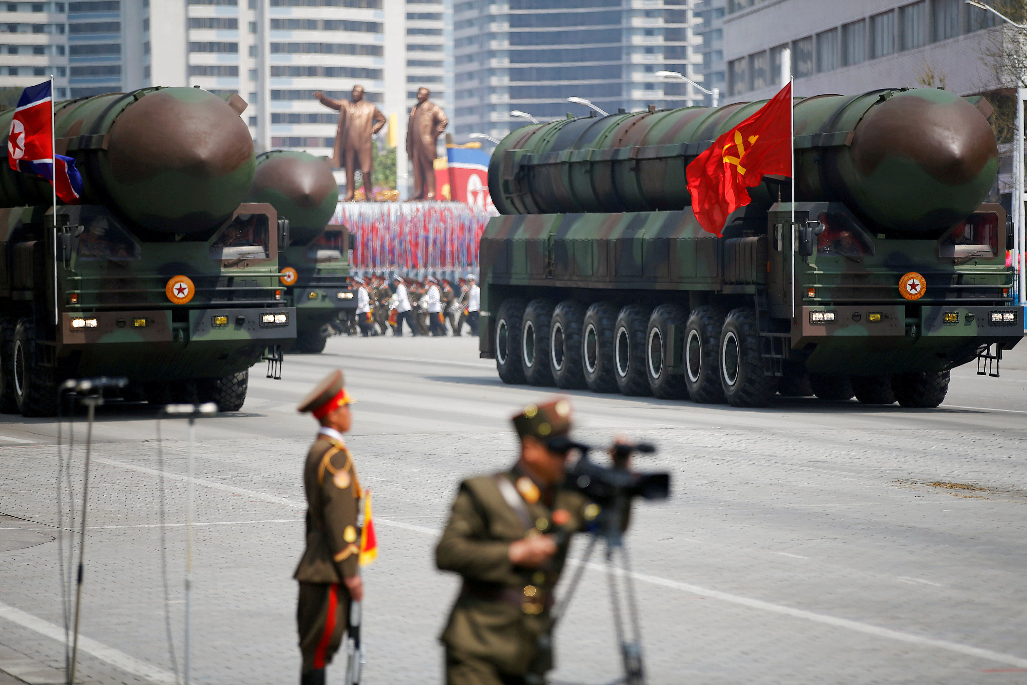 FILE PHOTO: Intercontinental ballistic missiles (ICBM) are driven past the stand with North Korean leader Kim Jong Un and other high ranking officials during a military parade marking the 105th birth anniversary of country's founding father Kim Il Sung, in Pyongyang April 15, 2017. (Reuters)