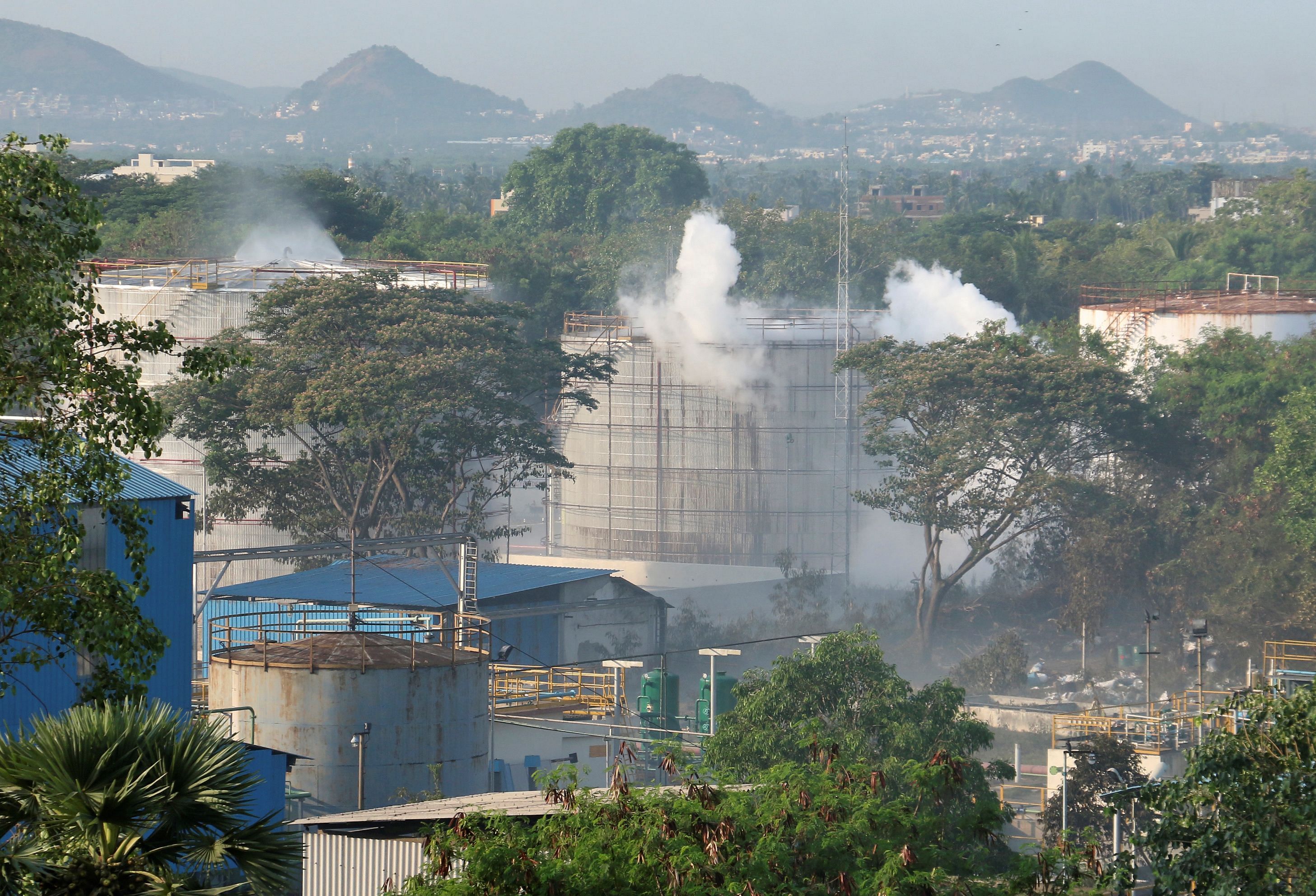 Smoke is seen at LG Polymers plant in Visakhapatnam, India. (Reuters Photo)