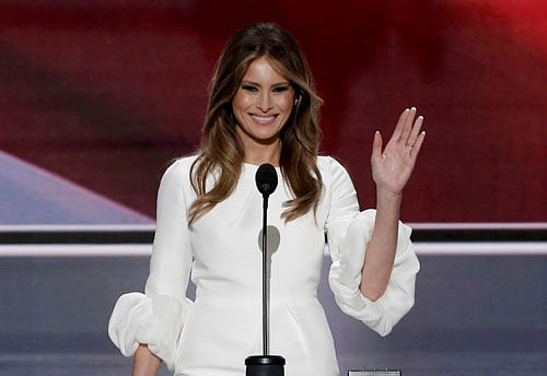 Melania Trump, wife of Republican U.S. presidential candidate Donald Trump, waves as she arrives to speak at the Republican National Convention in Cleveland. Reuters photo