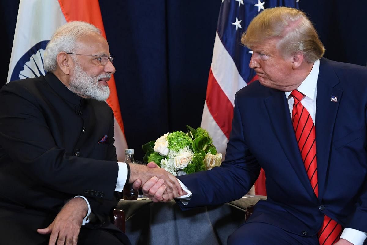 US President Donald Trump and Indian Prime Minister Narendra Modi hold a meeting at UN Headquarters in New York, September 24, 2019, on the sidelines of the United Nations General Assembly. (Photo by SAUL LOEB / AFP)