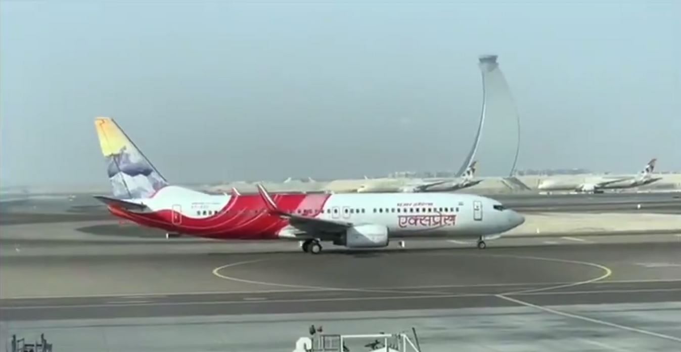 The first Air India Express flight carrying 177 passengers from Abu Dhabi to Kochi took off at 5.07 pm (local time). Credit: Twitter (@DDNewslive)