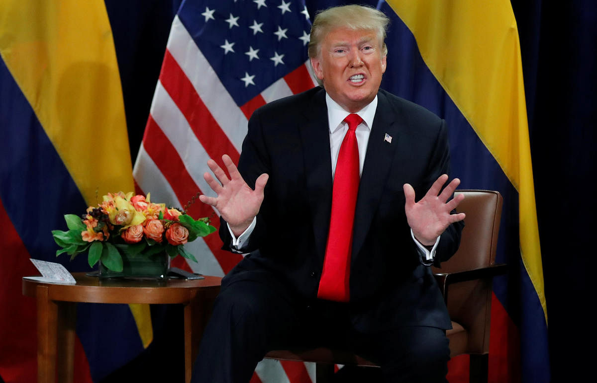 U.S. President Donald Trump speaks to reporters during a bilateral meeting with Colombia's President Ivan Duque on the sidelines of the 73rd session of the United Nations General Assembly in New York, U.S., September 25, 2018. REUTERS/Carlos Barria