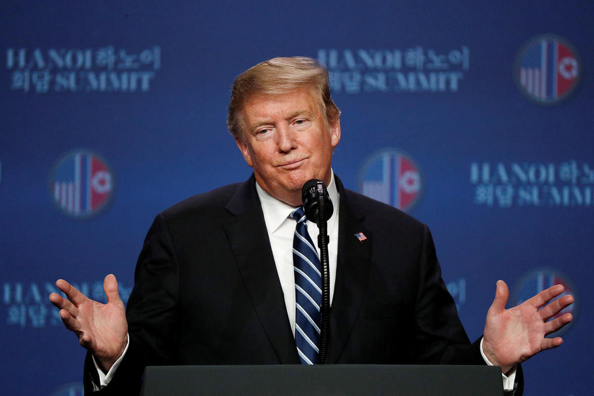 US President Donald Trump attends a news conference after his summit with North Korean leader Kim Jong Un, at the JW Marriott Hotel in Hanoi, Vietnam on Thursday. (REUTERS)