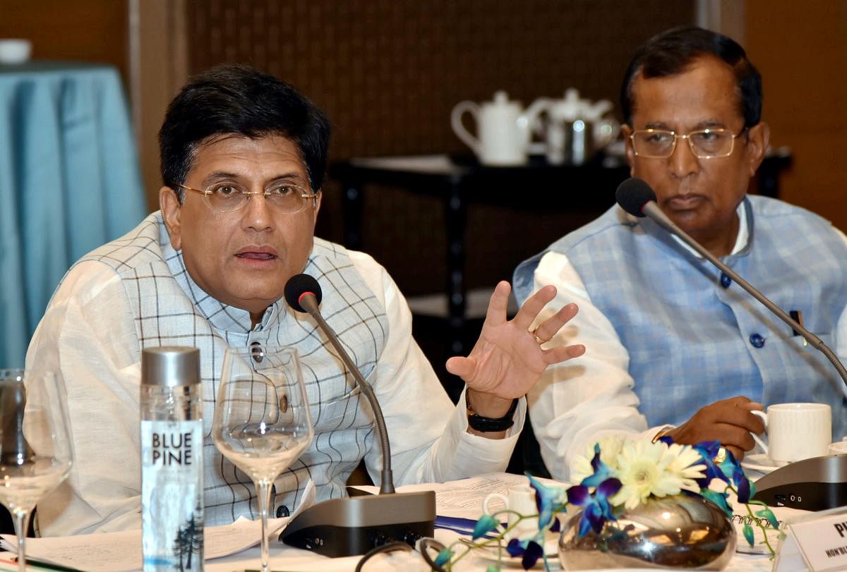 Union Minister for Railways, Commerce and Industry, Piyush Goyal chairs a meeting to discuss issues related to export credit. (PTI Photo)