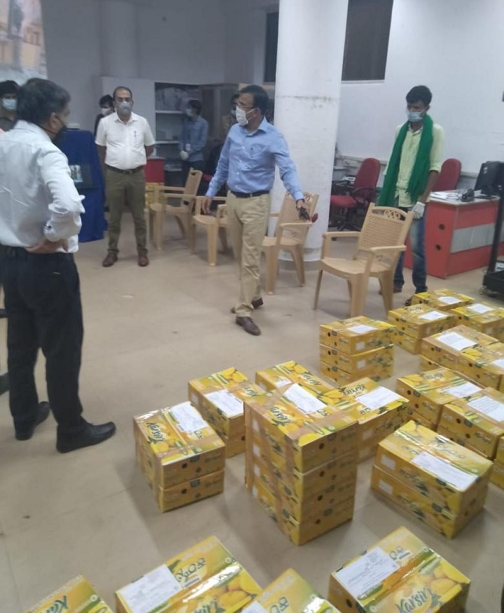 Mango boxes kept ready for delivery at GPO in Bengaluru.