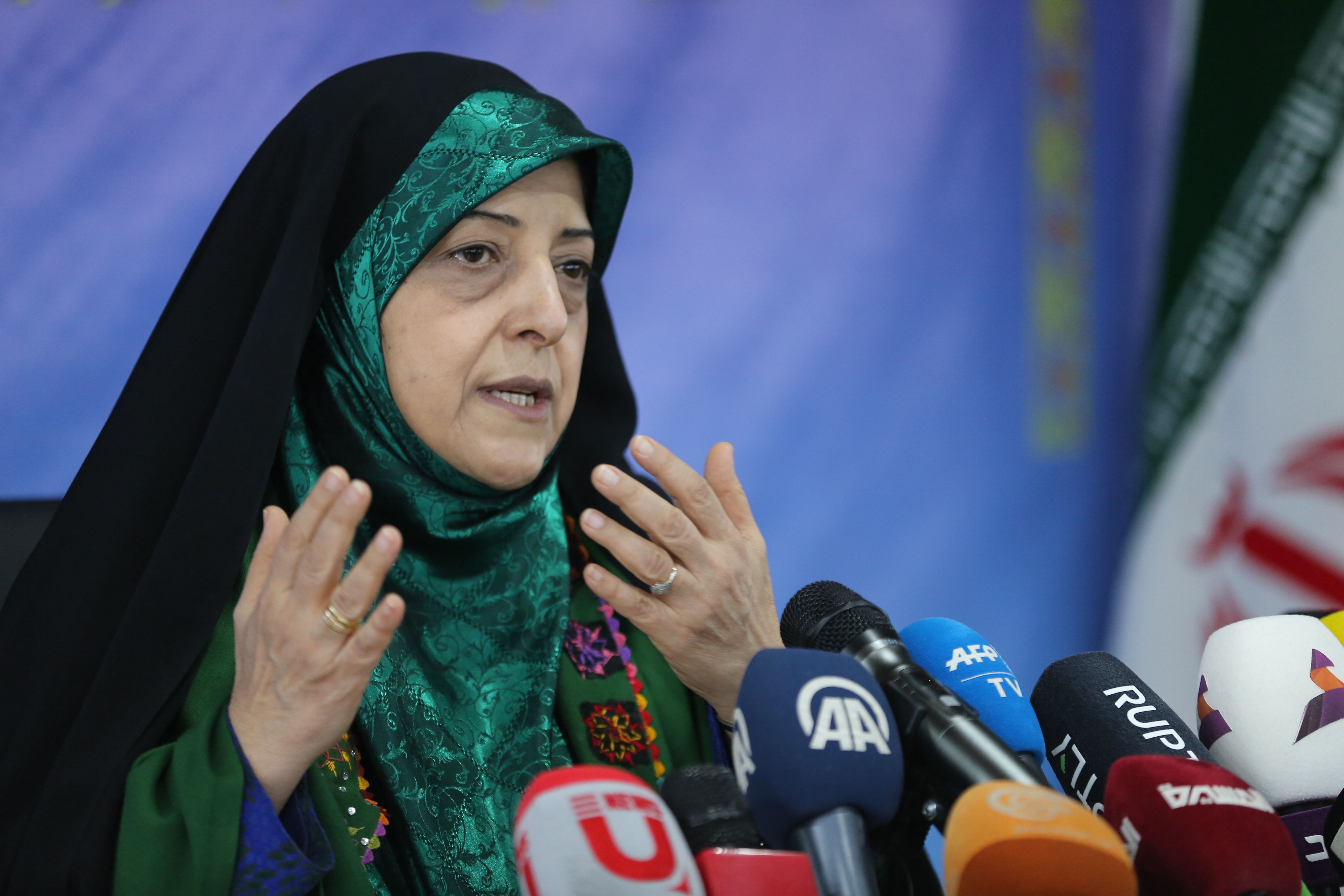 In this file photo taken on January 29, 2019, Vice President of Iran for Women and Family Affairs, Massoumeh Ebtekar, speaks to reporters during a press conference in the Islamic republic's capital Tehran. (Credit: AFP Photo)