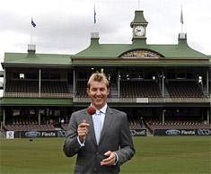 Australian cricketer Brett Lee poses for photographs at the Sydney Cricket Ground after announcing his retirement from international Test cricket in Sydney, Wednesday. Lee, who has been bothered by injuries which have restricted him to 76 Tests since his debut in the 1999-2000 season, has not played a test since January 2009. AP