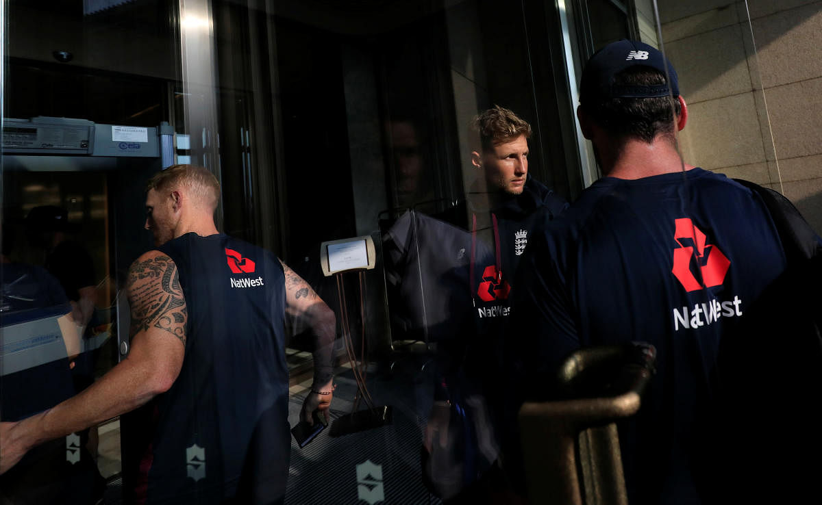 England cricket team arrives at the hotel after England's two test matches against Sri Lanka under the ICC World Test Championship have been postponed due to fears over the coronavirus (Reuters Photo)