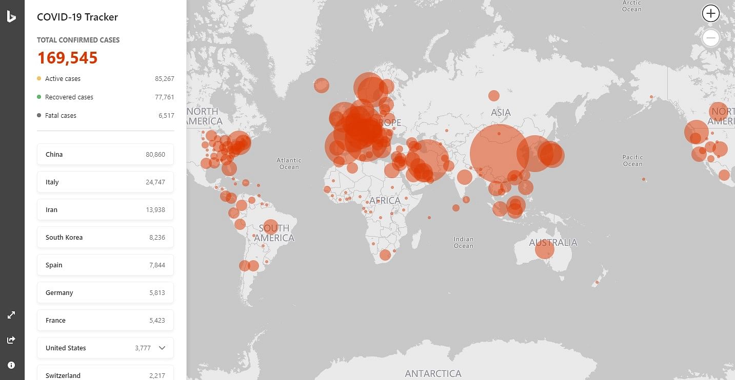 Microsoft opened Bing-powered heat map of coronavirus pandemic (Bing.com)