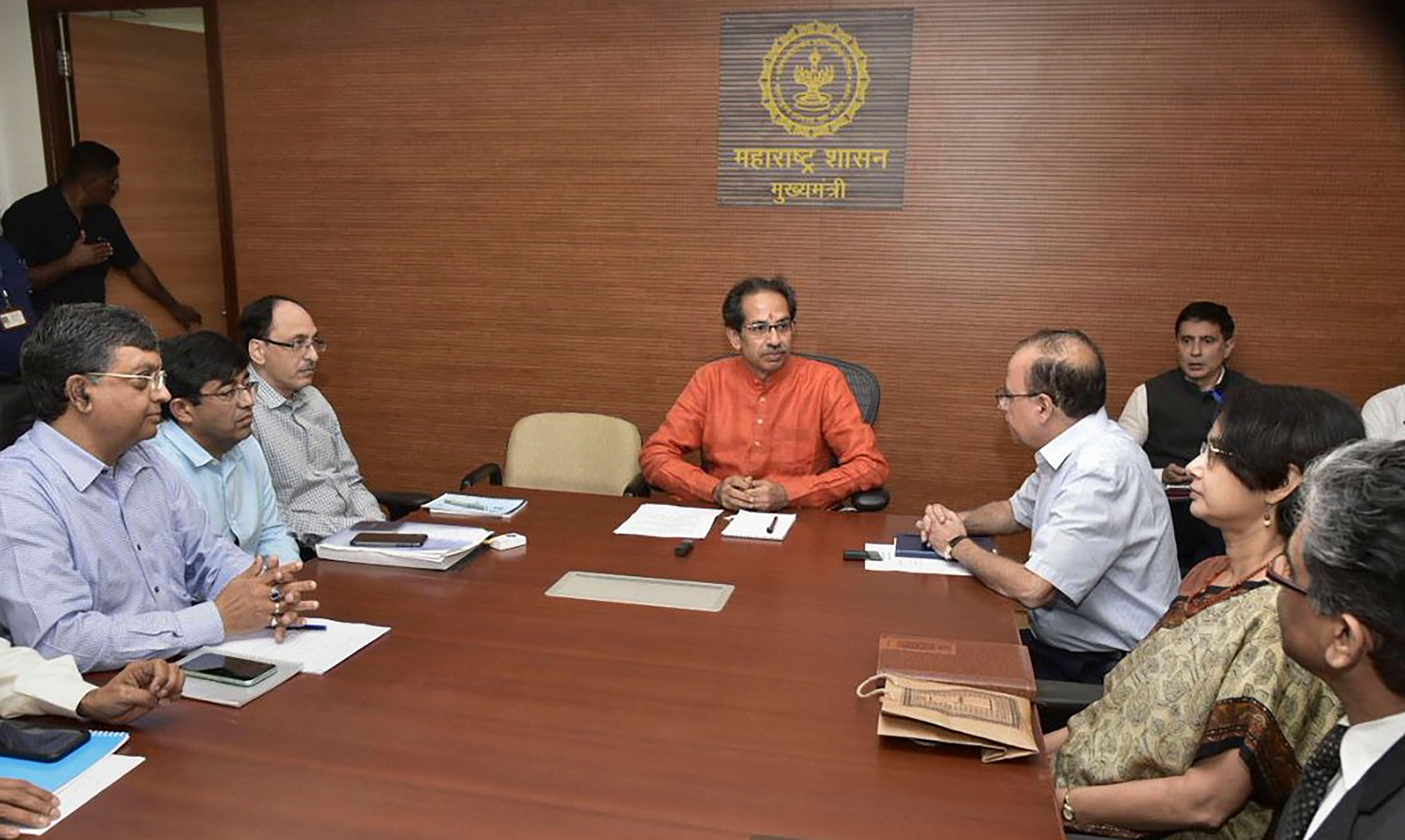 Maharashtra Chief Minister Uddhav Thackeray in a meeting with senior officers at Mantralaya after formally taking charge of his office, in Mumbai. (PTI Photo)