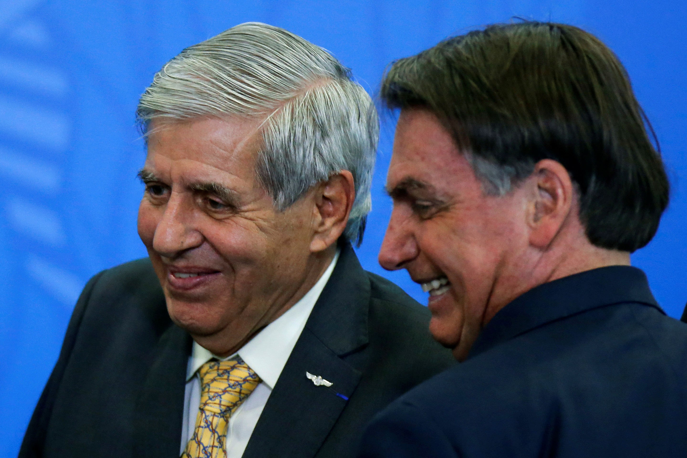 Brazil's Minister of Institutional Security Augusto Heleno (L) reacts next to Brazil's President Jair Bolsonaro. (Reuters file photo)