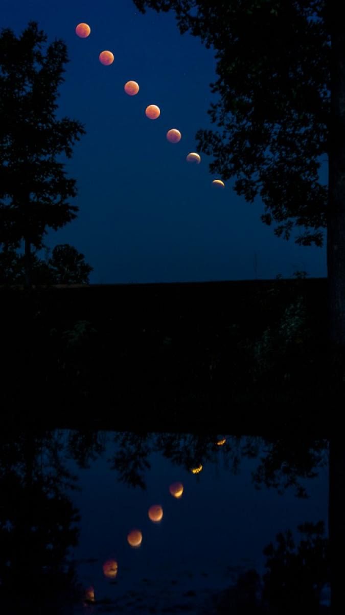 An imaginary formation of the various phases of the moon during the lunar eclipse.