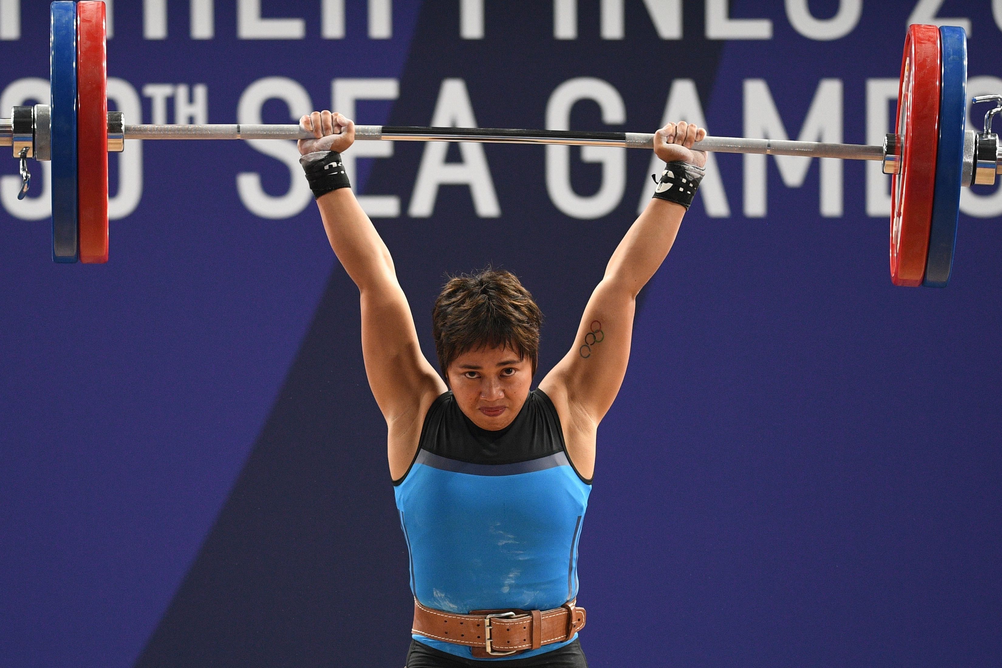 This file photo taken on December 2, 2019 shows Hidilyn Diaz of the Philippines competing in the women's 55kg weightlifting snatch event. (AFP photo)