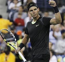 Rafael Nadal of Spain, reacts after defeating Feliciano Lopez of Spain, 6-3, 6-4, 6-4, in a fourth round match at the U.S. Open tennis tournament in New York on Wednesday. (AP Photo)
