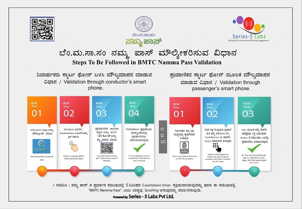 The state-run corporation has partnered with IIMB-NSRCEL incubated tech start-up Series-5 Labs to launch the BMTC Namma pass. (Image courtesy Whatsapp)