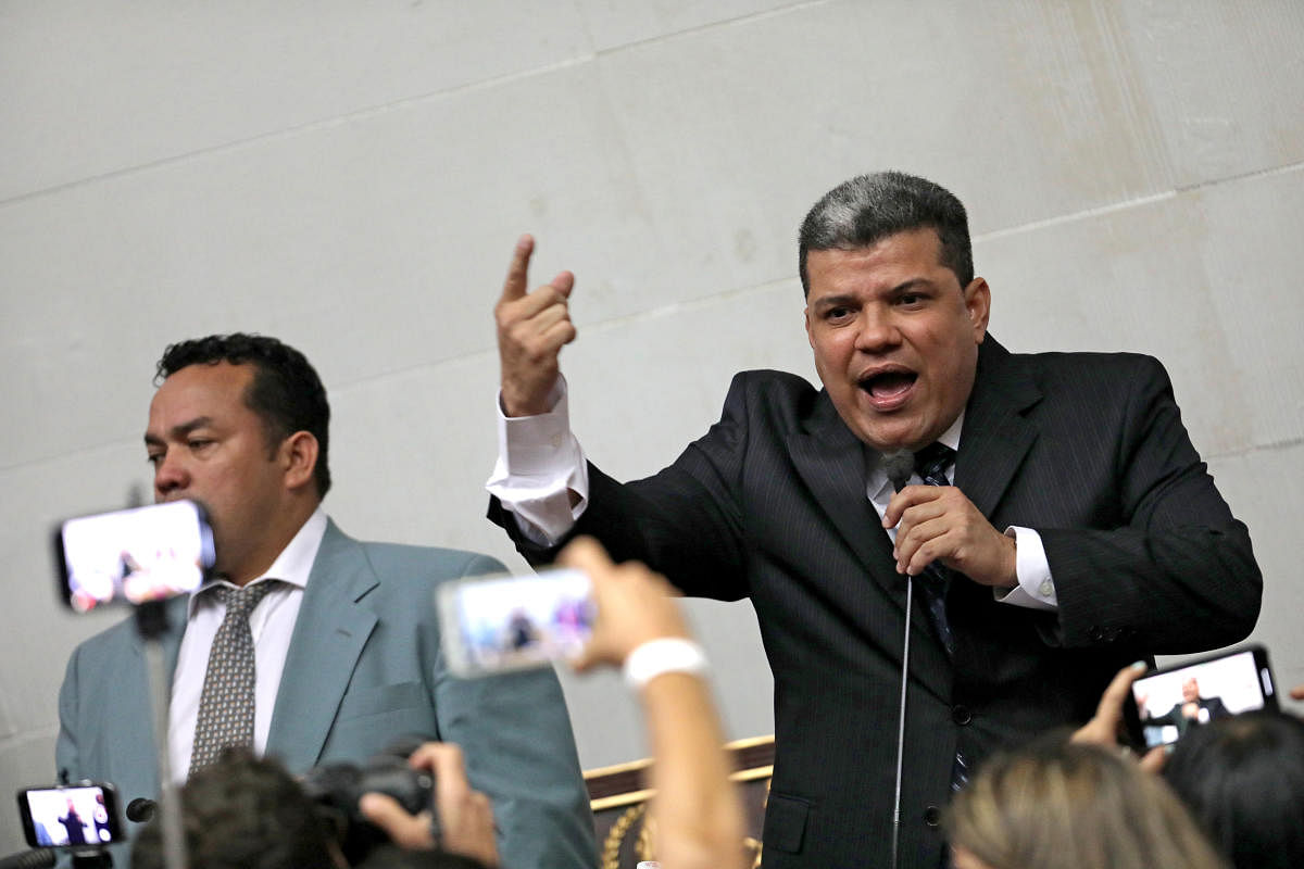 Lawmaker Luis Parra speaks during a swearing-in ceremony at Venezuela's National Assembly in Caracas, Venezuela January 5, 2020. (DH File Photo)