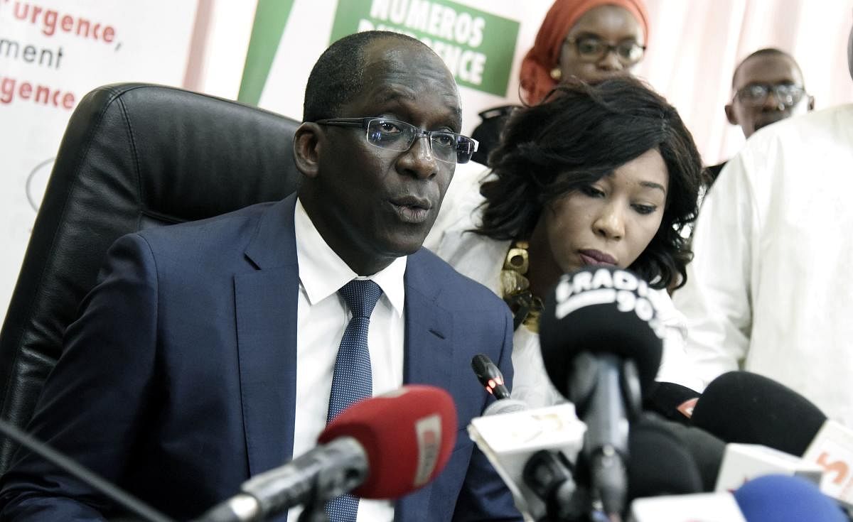 Senegal Health's minister Ablaye Diouf Sarr speaks during a press conference on March 2, 2020 at the Health ministry as Senegal's first case of COVID-19 has been confirmed. Credit: AFP Photo