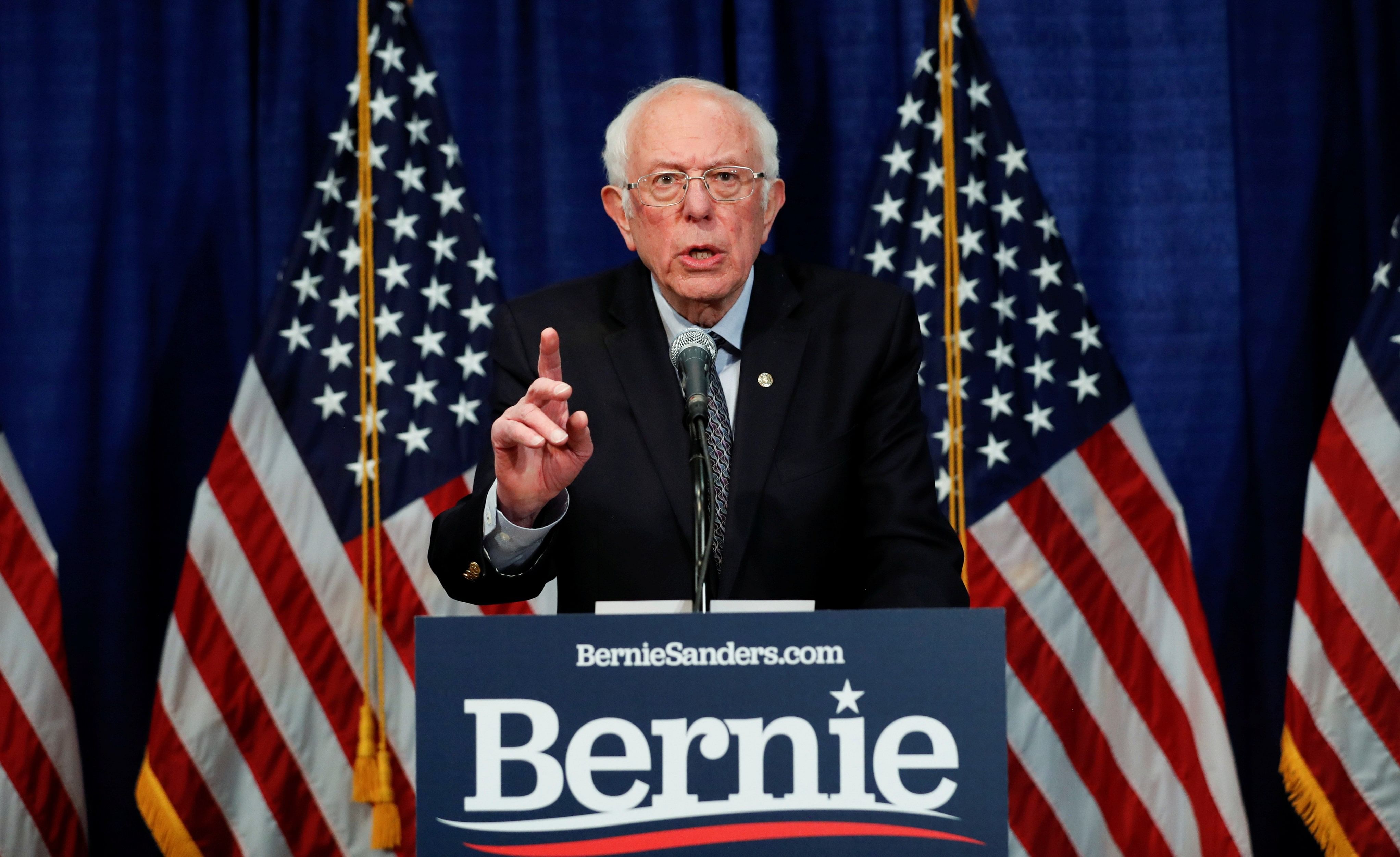 U.S. Democratic presidential candidate Senator Bernie Sanders speaks during a news conference. (Credit: Reuters)