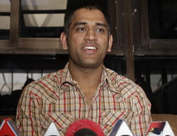 Indian cricket team captain Mahendra Singh Dhoni addresses the media in Kathmandu on 16, June 2012. Dhoni arrived in Nepal for a one day visit. AFP