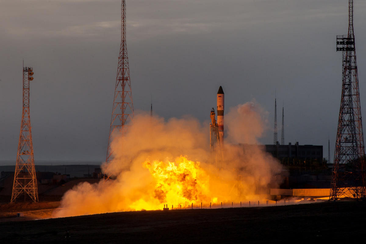 The Soyuz-2.1a carrier rocket named the Rocket of Victory with the Progress MS-14 cargo spacecraft blasts off to the International Space Station (Reuters Photo)