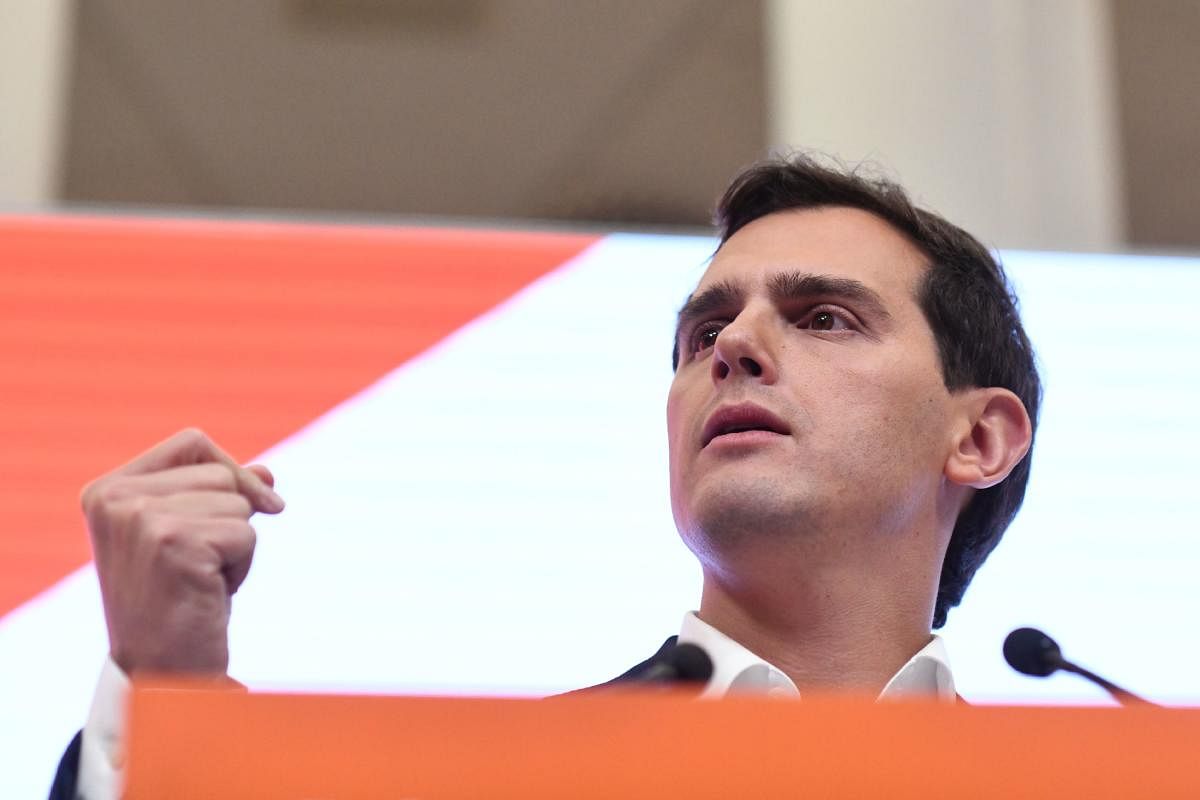 Spanish liberal Ciudadanos party leader and candidate for prime minister, Albert Rivera announces his resignation as party leader on November 11, 2019 in Madrid, a day after a repeat general election. (AFP Photo)