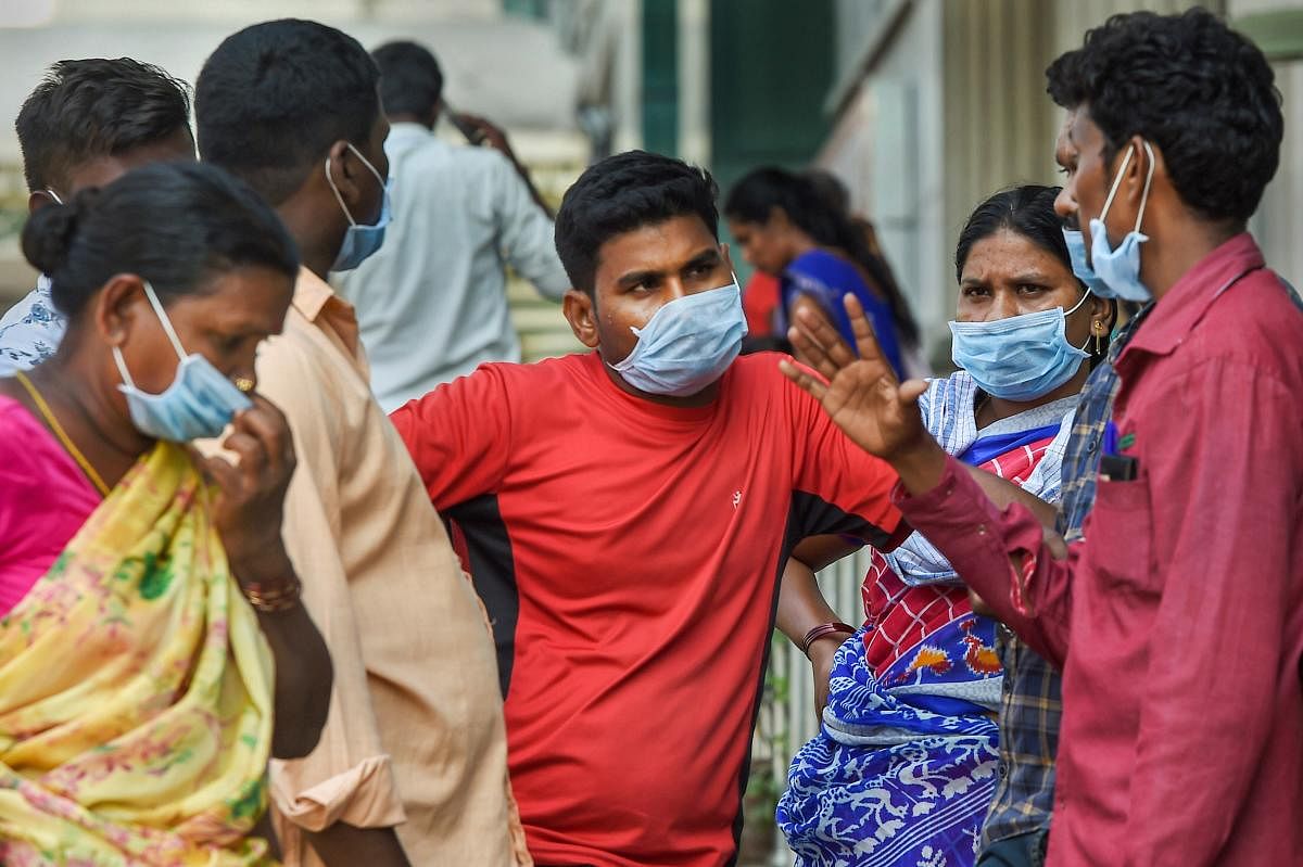 People wearing masks as preventive measure against the novel coronavirus, at Rajiv Gandhi Government General Hospital in Chennai. PTI