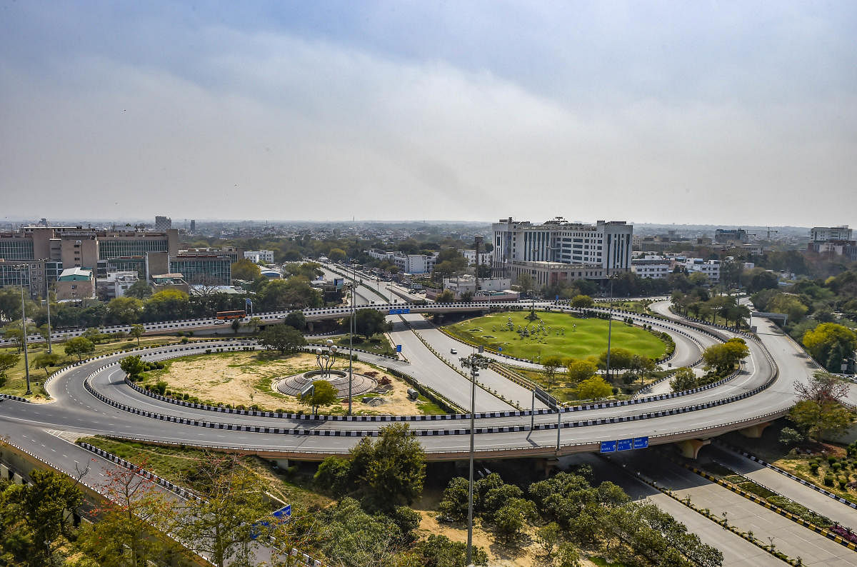 AIIMS flyover wears a deserted look during 'Janata curfew' in the wake of coronavirus pandemic, in New Delhi, Sunday, March 22, 2020. (PTI Photo)