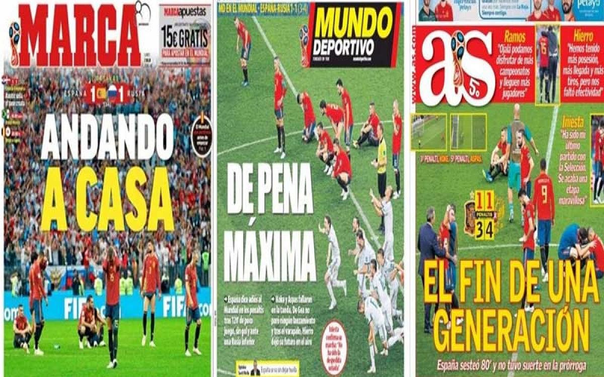 While 'Marca' went with "Walking home" for their headline, 'Mundo Deportivo' chose "The maximum penalty" and AS "The end of a generation".