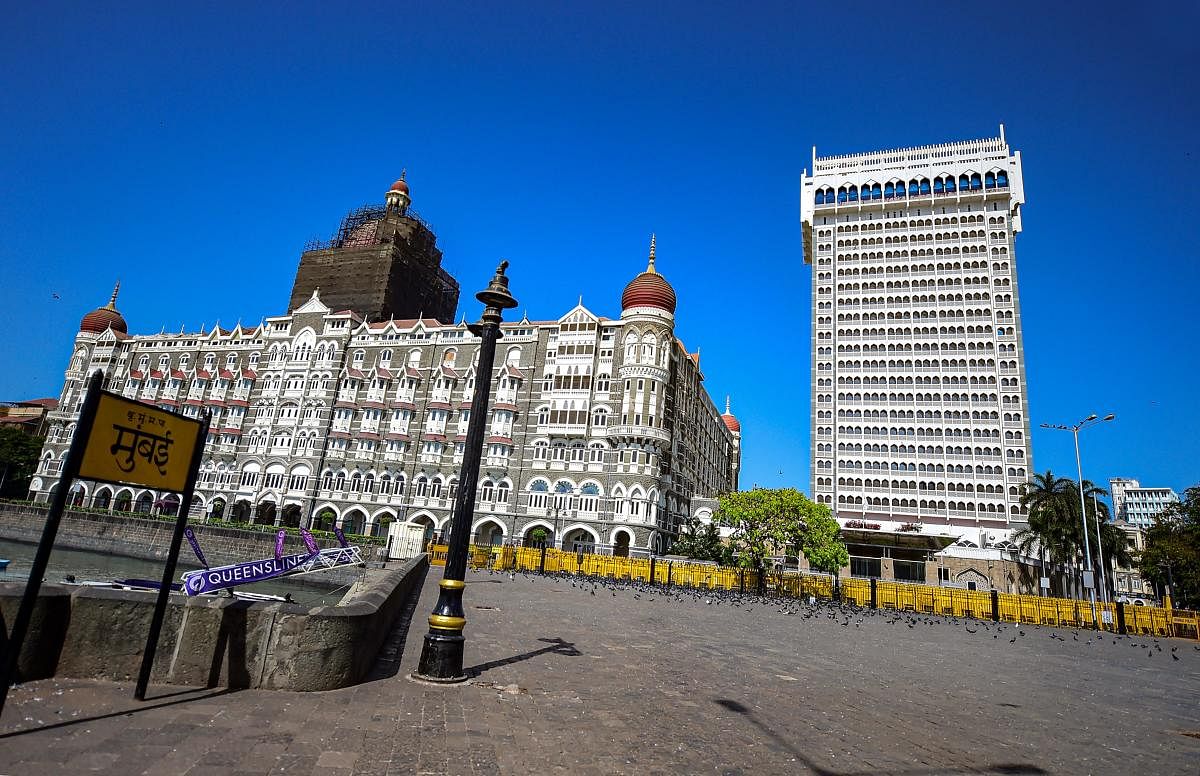 Taj Hotel wears a deserted look during 'Janata curfew' in the wake of coronavirus pandemic, in Mumbai, Sunday, March 22, 2020. (PTI Photo)