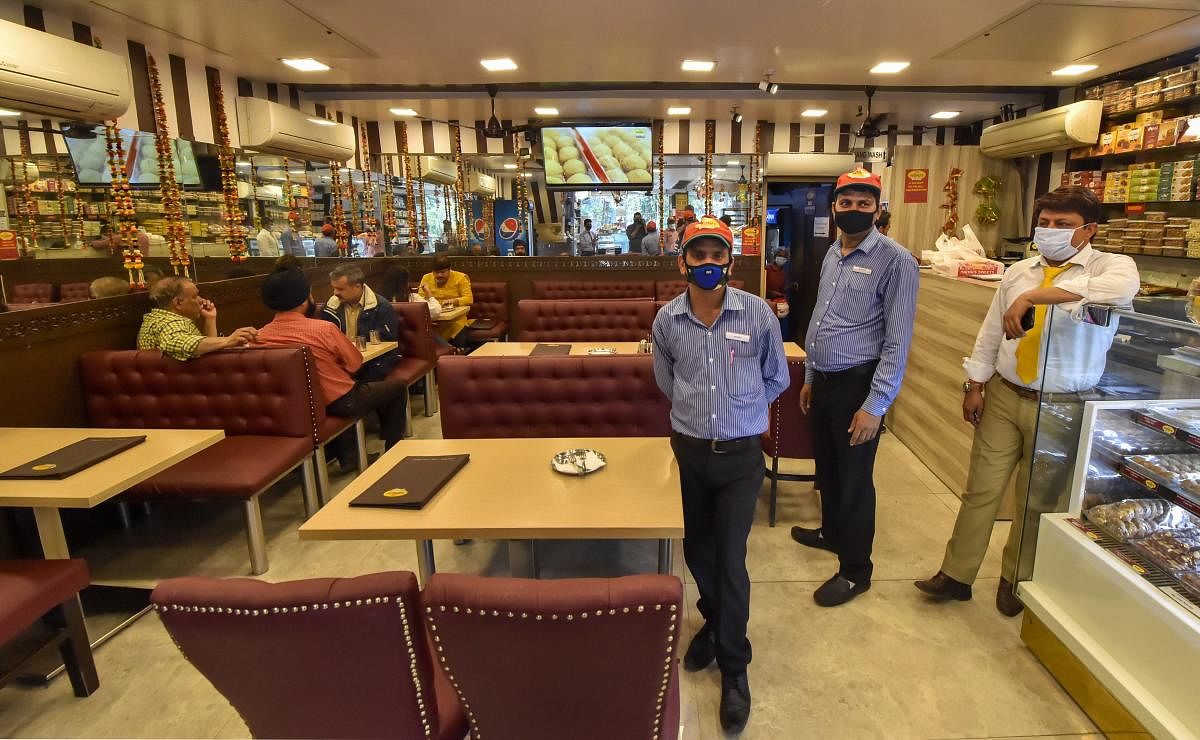 A view of a restaurant at Sunder Nagar market area in New Delhi, Thursday, March 19, 2020. The upscale Sunder Nagar market in South Delhi has been closed till March 31 in view of the coronavirus outbreak. (PTI Photo)