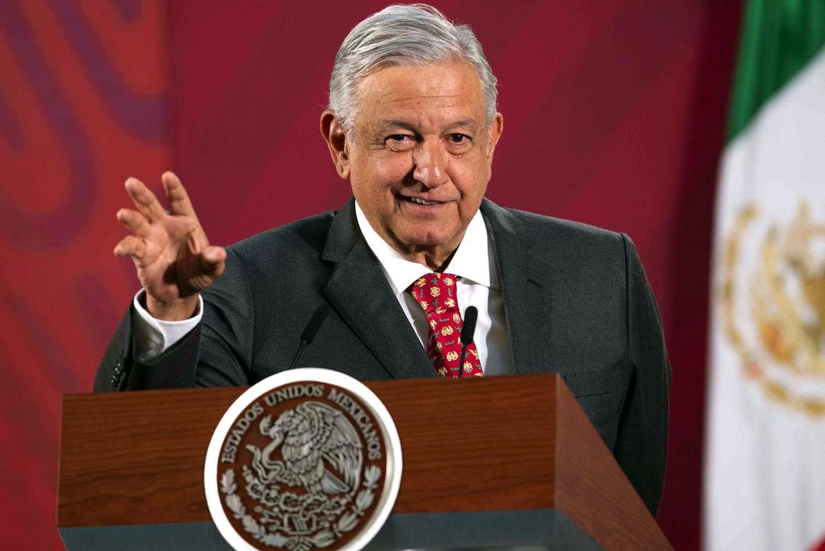 Mexican President Andres Manuel Lopez Obrador gestures during a press conference at the National Palace in Mexico City. AFP/Mexican Presidency