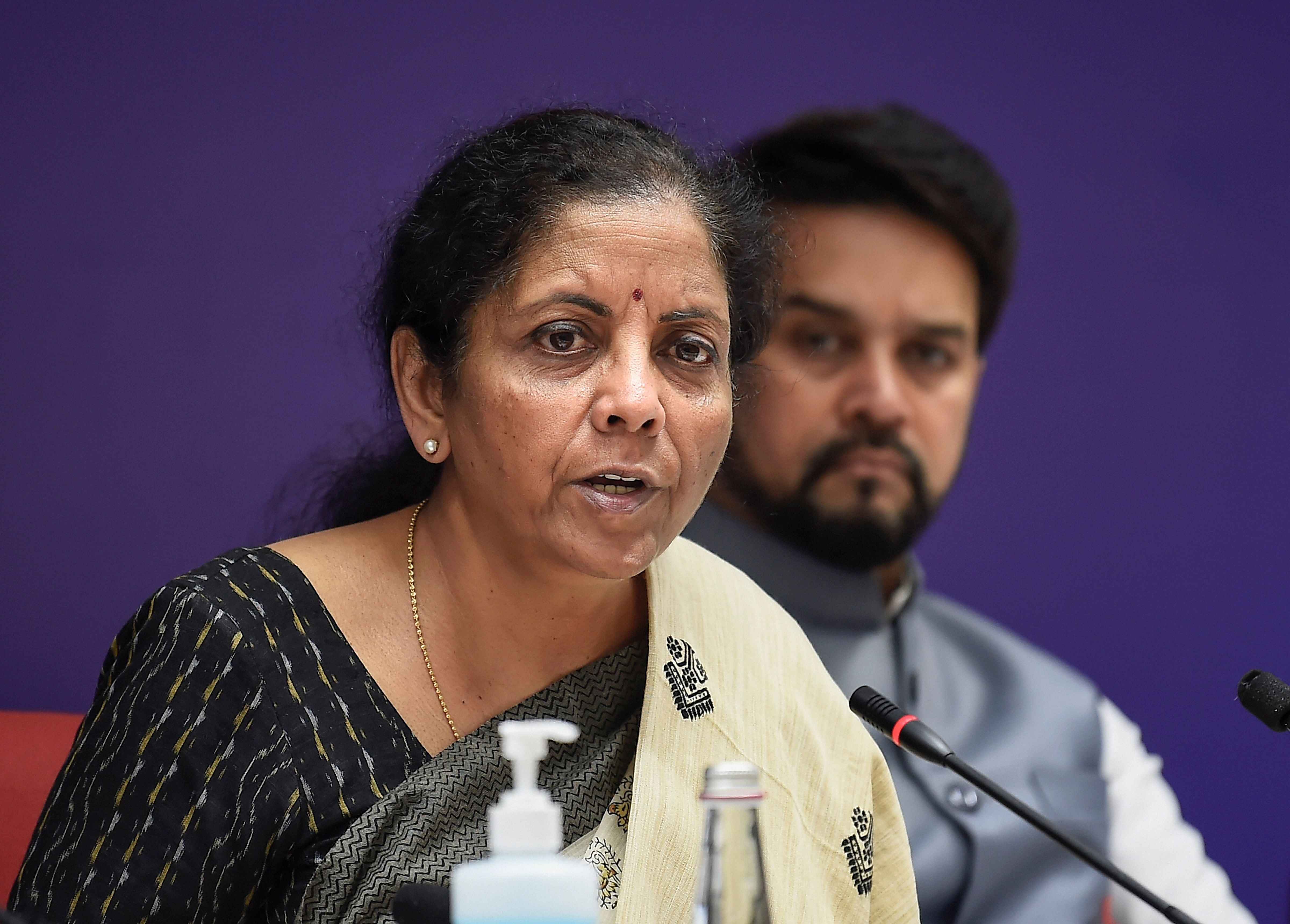 Union Finance Minister Nirmala Sitharaman during a media briefing after 39th GST Council meeting, in New Delhi. (Credit: PTI)